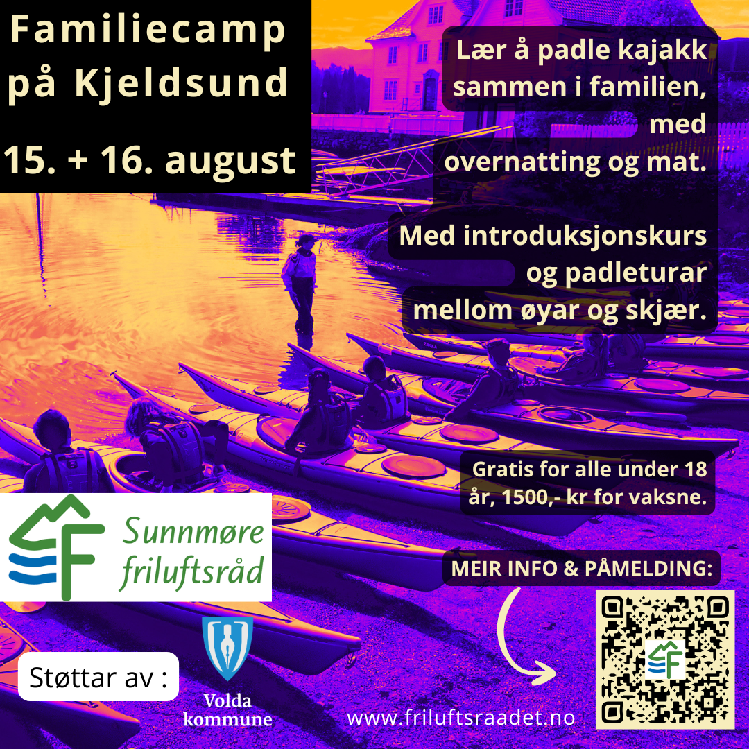 Plakat familiecamp på Kjeldsund - Klikk for stort bilete