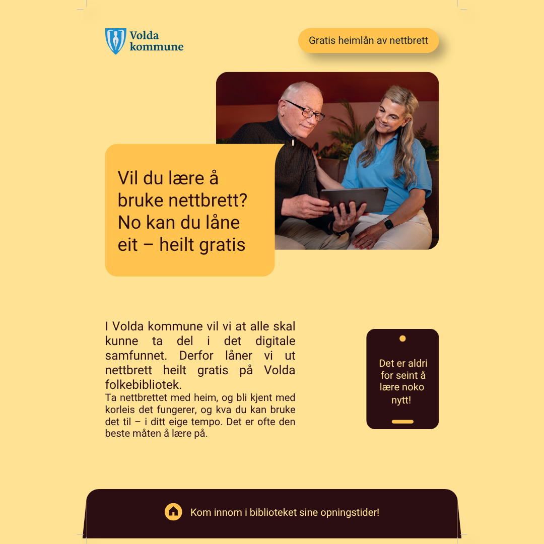 Lenkje til artikkel: Vil du lære å bruke nettbrett? No kan du låne eit  - heilt gratis!