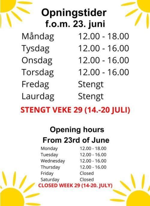 Opningstider bibliotek Opening hours - Klikk for stort bilete